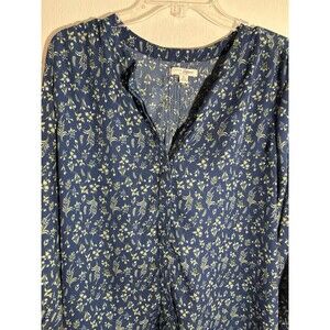 Jachs Girlfriend Women’s Blue 3/4 Sleeve Blouse Large Button Up Floral